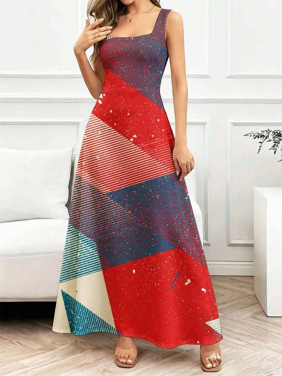 Geometric Print Square Neck Maxi Dress Striped Color Block Casual
Geometric Print Square Neck Maxi Dress Striped Color Block Casual