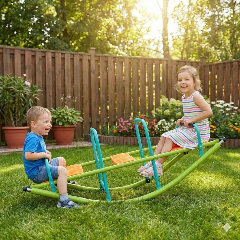 Blue and Green Plastic Kids Seesaw with Steel Frame, Outdoor Playground Equipment for Ages 3+
Blue and Green Plastic Kids Seesaw with Steel Frame, Outdoor Playground Equipment for Ages 3+