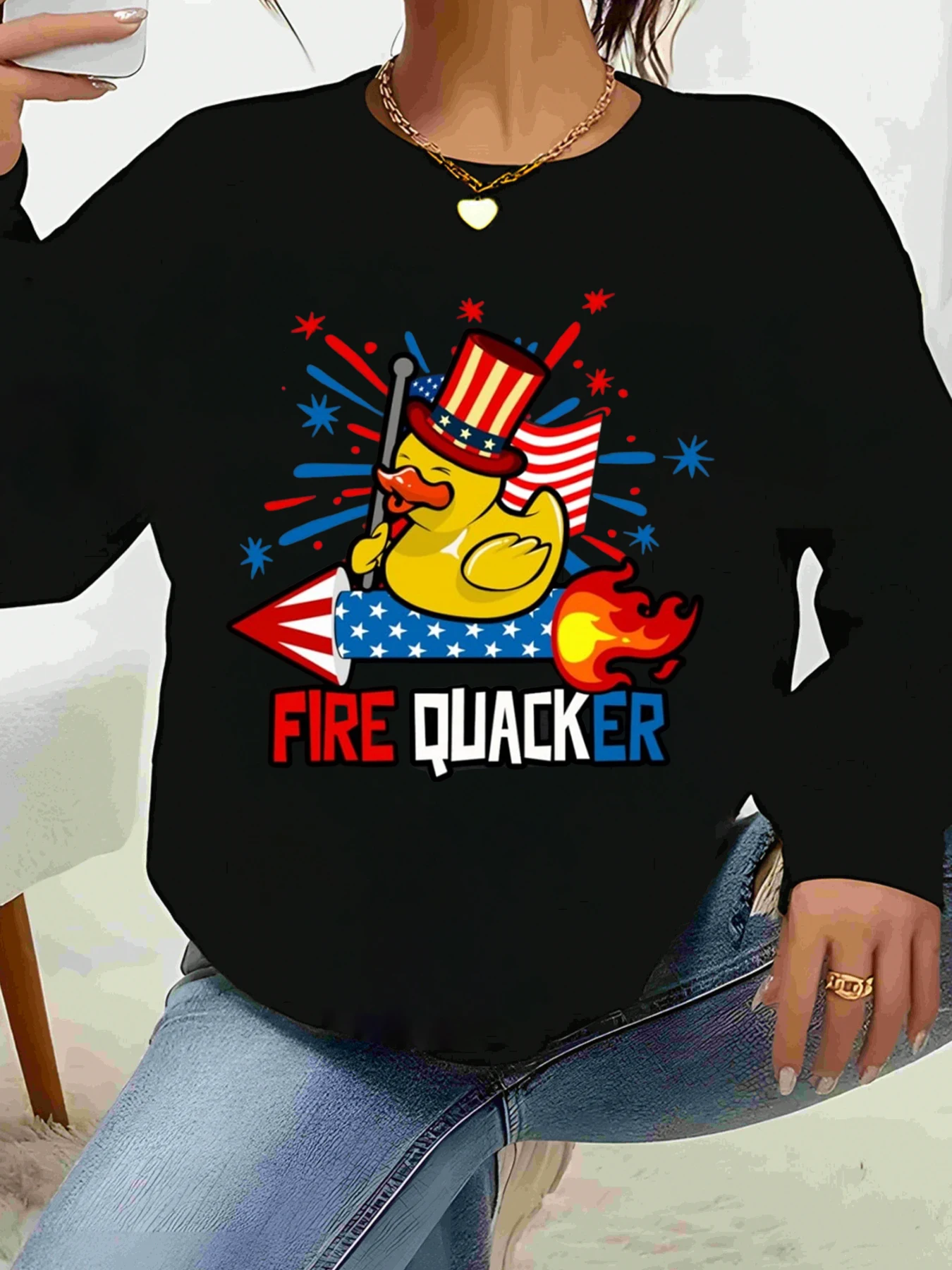 Футболка с длинными рукавами Fire Quacker Duck с патриотическим дизайном американского флага «Четвертое июля», повседневная праздничная одежда для женщин и мужчин
Футболка с длинными рукавами Fire Quacker Duck с патриотическим дизайном американского флага «Четвертое июля», повседневная праздничная одежда для женщин и мужчин