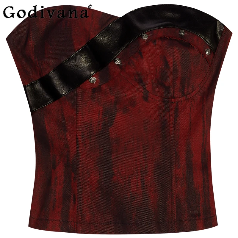 Темперамент, рок-панк, красный, черный, без бретелек, женский летний модный топ, персонализированные тонкие модные универсальные возрастные уличные топы
Темперамент, рок-панк, красный, черный, без бретелек, женский летний модный топ, персонализированные тонкие модные универсальные возрастные уличные топы