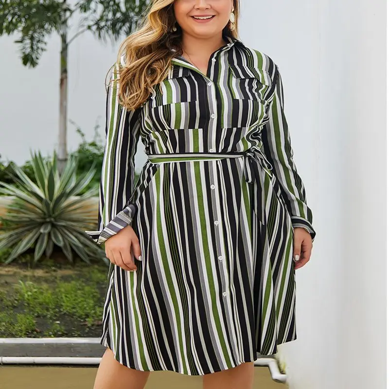 Новое осеннее платье больших размеров 7XL, модное женское однобортное платье с поясом и длинными рукавами в полоску с лацканами
Новое осеннее платье больших размеров 7XL, модное женское однобортное платье с поясом и длинными рукавами в полоску с лацканами