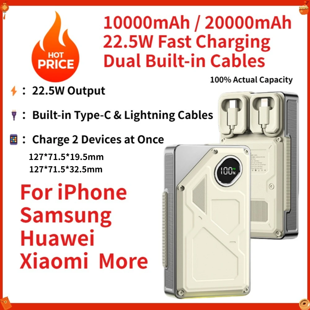 10000mAh 20000mAh PowerBank 22.5W Fast Charging Portable Charger with Dual Built-in Cables USB C Battery Pack for iPhone Samsung
10000mAh 20000mAh PowerBank 22.5W Fast Charging Portable Charger with Dual Built-in Cables USB C Battery Pack for iPhone Samsung
