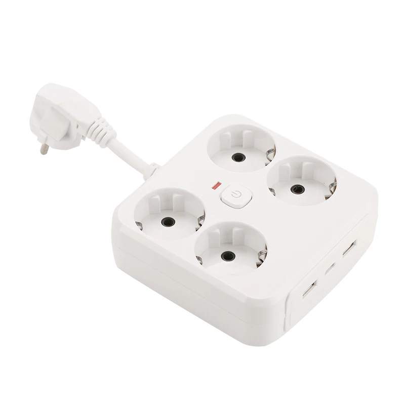 EU power socket Plug Outlet with 2 USB ports and 1 Type-C port 4 Sockets power strip main control switch suitable for office use
EU power socket Plug Outlet with 2 USB ports and 1 Type-C port 4 Sockets power strip main control switch suitable for office use
