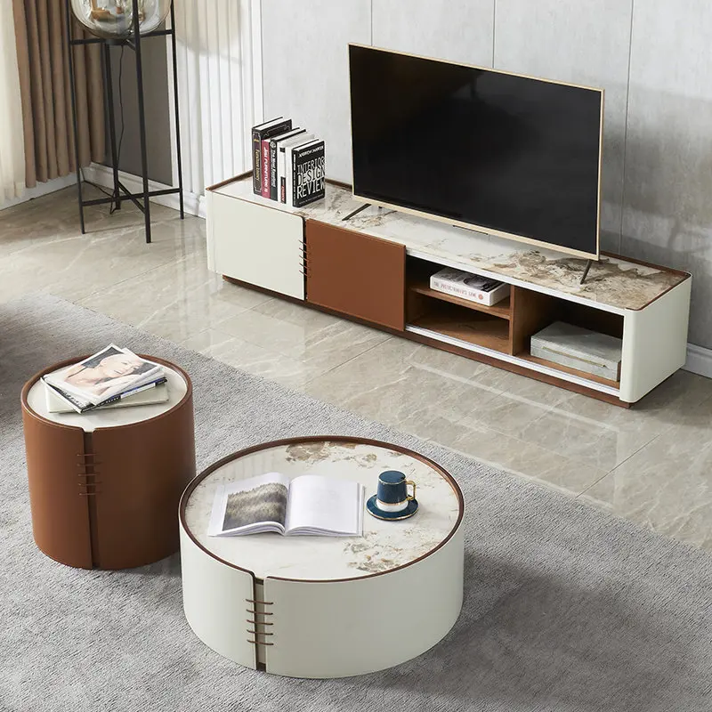 Rock slab coffee table TV cabinet combination living room TV cabinet saddle leather designer
Rock slab coffee table TV cabinet combination living room TV cabinet saddle leather designer