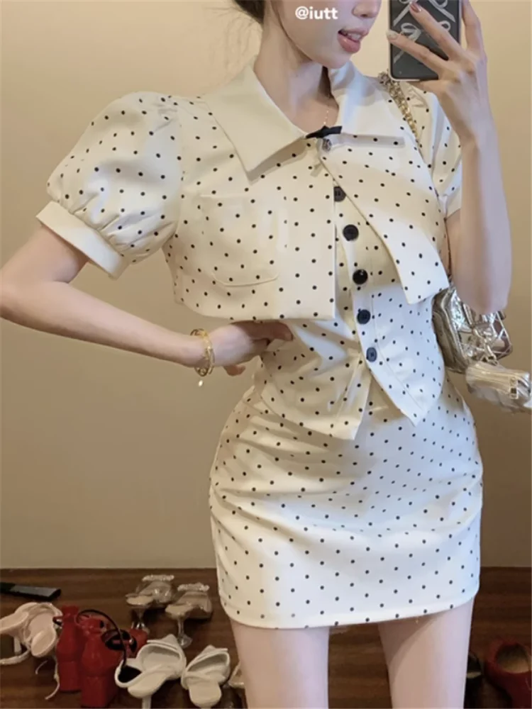 French Polka Dot Vintage 3 Piece Dress Suits Little Slim Tank Top&Puff Sleeve Short Jacket&Mini Skirt Matching 2 Pieces Sets
French Polka Dot Vintage 3 Piece Dress Suits Little Slim Tank Top&Puff Sleeve Short Jacket&Mini Skirt Matching 2 Pieces Sets