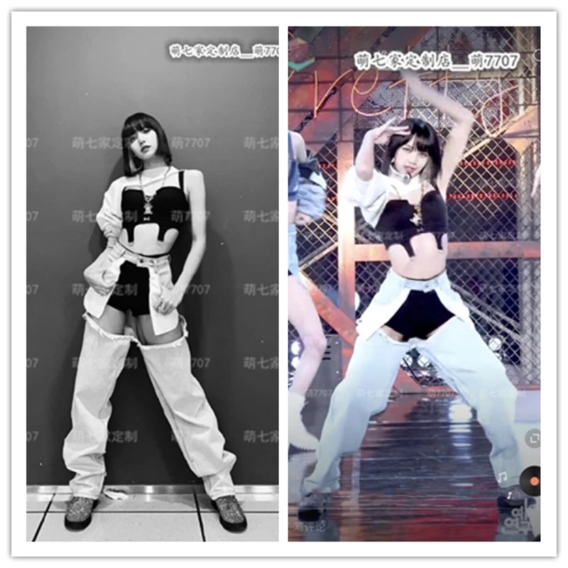 kpop Korean Celebrity Jazz Stage Show Sexy O-neck Short Hoodies Black Slim Vest + Blue Hollow Jeans Elastic Shorts Women Outfits
kpop Korean Celebrity Jazz Stage Show Sexy O-neck Short Hoodies Black Slim Vest + Blue Hollow Jeans Elastic Shorts Women Outfits