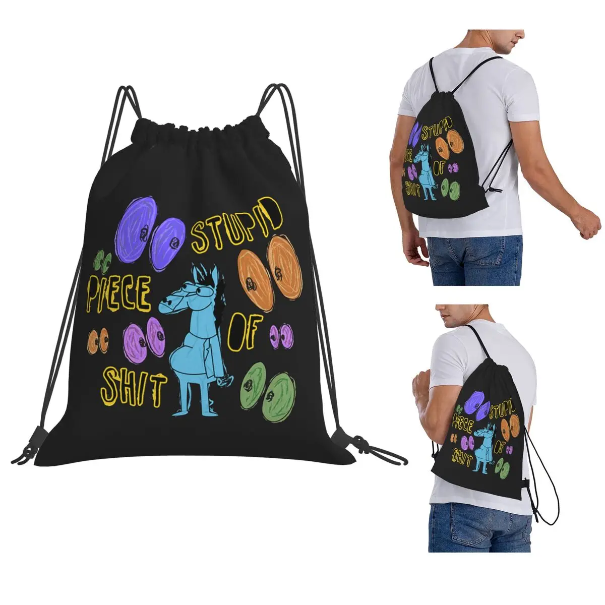 Cartoon Bojack Horseman Stupid Piece Of Shit Backpacks Fashion Drawstring Bags Sports Bag Book Bags for Man Woman Students
Cartoon Bojack Horseman Stupid Piece Of Shit Backpacks Fashion Drawstring Bags Sports Bag Book Bags for Man Woman Students