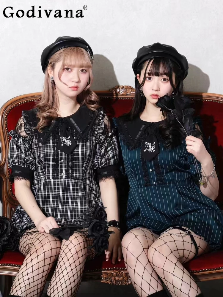 Japanese Mine Lace Off-Shoulder Plaid Stripe Dress Summer Fashion High Waist Slim-Fit Elegant All-Match Dress Women Short Sets
Japanese Mine Lace Off-Shoulder Plaid Stripe Dress Summer Fashion High Waist Slim-Fit Elegant All-Match Dress Women Short Sets