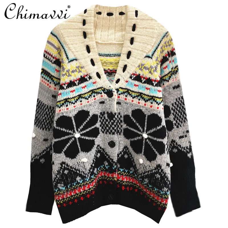 2025 Autumn and Winter New Contrasting Colors Snowflake Embroidery Loose Thick Long-sleeved Retro Knitted Cardigan Jacket Women
2025 Autumn and Winter New Contrasting Colors Snowflake Embroidery Loose Thick Long-sleeved Retro Knitted Cardigan Jacket Women