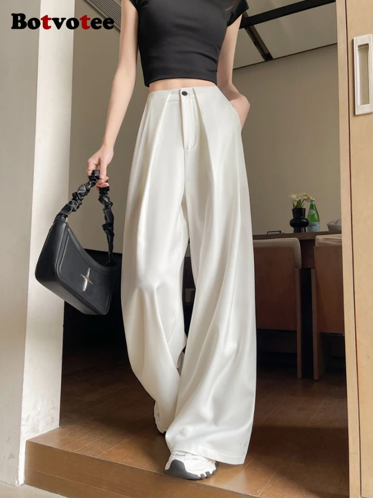 Botvotee белые костюмные брюки для женщин, элегантные офисные плиссированные классические брюки спереди, модные широкие прямые черные деловые брюки
Botvotee белые костюмные брюки для женщин, элегантные офисные плиссированные классические брюки спереди, модные широкие прямые черные деловые брюки