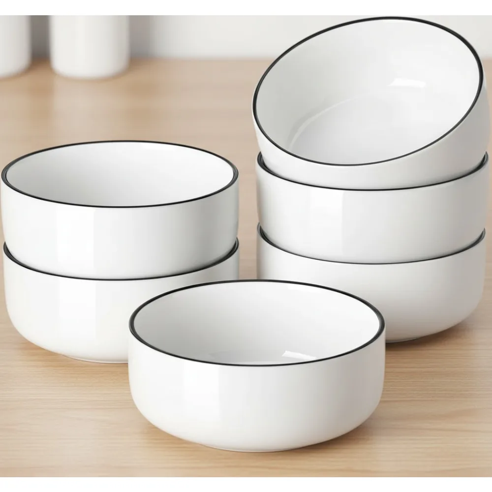 Набор из 6 фарфоровых мисок для хлопьев на 24 унции, белые керамические миски для овсянки для супа с черным окантовкой, можно мыть в посудомоечной машине и в микроволновой печи
Набор из 6 фарфоровых мисок для хлопьев на 24 унции, белые керамические миски для овсянки для супа с черным окантовкой, можно мыть в посудомоечной машине и в микроволновой печи
