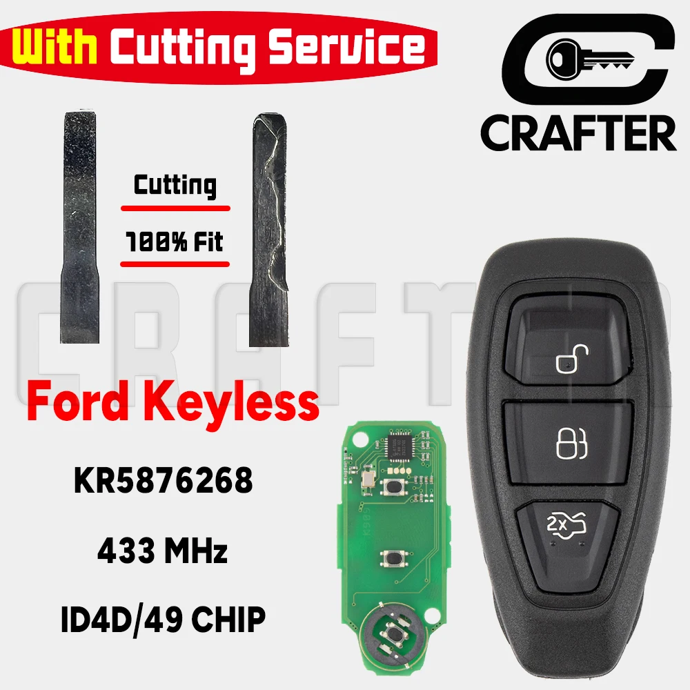 Ключ Crafters KR5876268 ID49/4D 83 CHIP 433 МГц Умный автомобильный ключ для Ford Mondeo Kuga Fiesta Focus C-Max KR55WK48801 с резьбой ключа
Ключ Crafters KR5876268 ID49/4D 83 CHIP 433 МГц Умный автомобильный ключ для Ford Mondeo Kuga Fiesta Focus C-Max KR55WK48801 с резьбой ключа