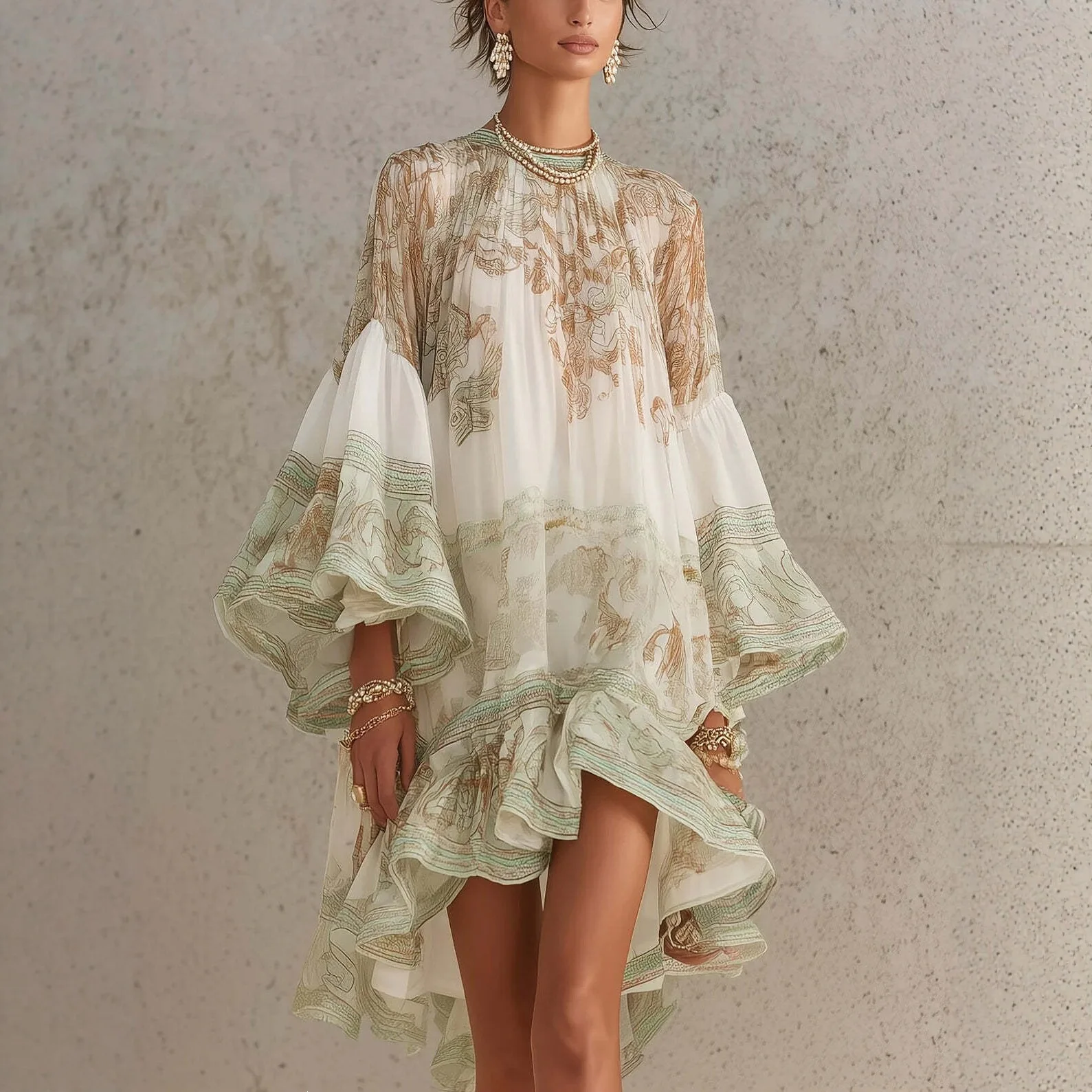 Summer Long Sleeve Loose Midi Dresses For Women 2026 Fashion Floral Print Ruffles Dress Elegant Vestidos
Summer Long Sleeve Loose Midi Dresses For Women 2026 Fashion Floral Print Ruffles Dress Elegant Vestidos