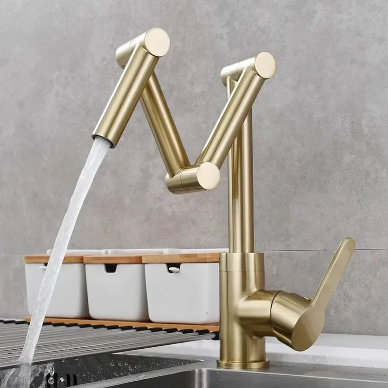 Brushed Gold Foldable Kitchen Faucet Hot and Cold Gold Sink Faucet Tap Chrome Kithchen Mixer Brass Deck Mounted
Brushed Gold Foldable Kitchen Faucet Hot and Cold Gold Sink Faucet Tap Chrome Kithchen Mixer Brass Deck Mounted
