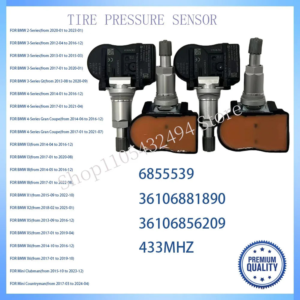TYRE PRESSURE SENSOR 6855539 433MHz FOR 2014-2022 BMW 4-SERIES F32 F33 F36 TIRE PRESSURE SENSOR Other 36106856209 36106881890
TYRE PRESSURE SENSOR 6855539 433MHz FOR 2014-2022 BMW 4-SERIES F32 F33 F36 TIRE PRESSURE SENSOR Other 36106856209 36106881890