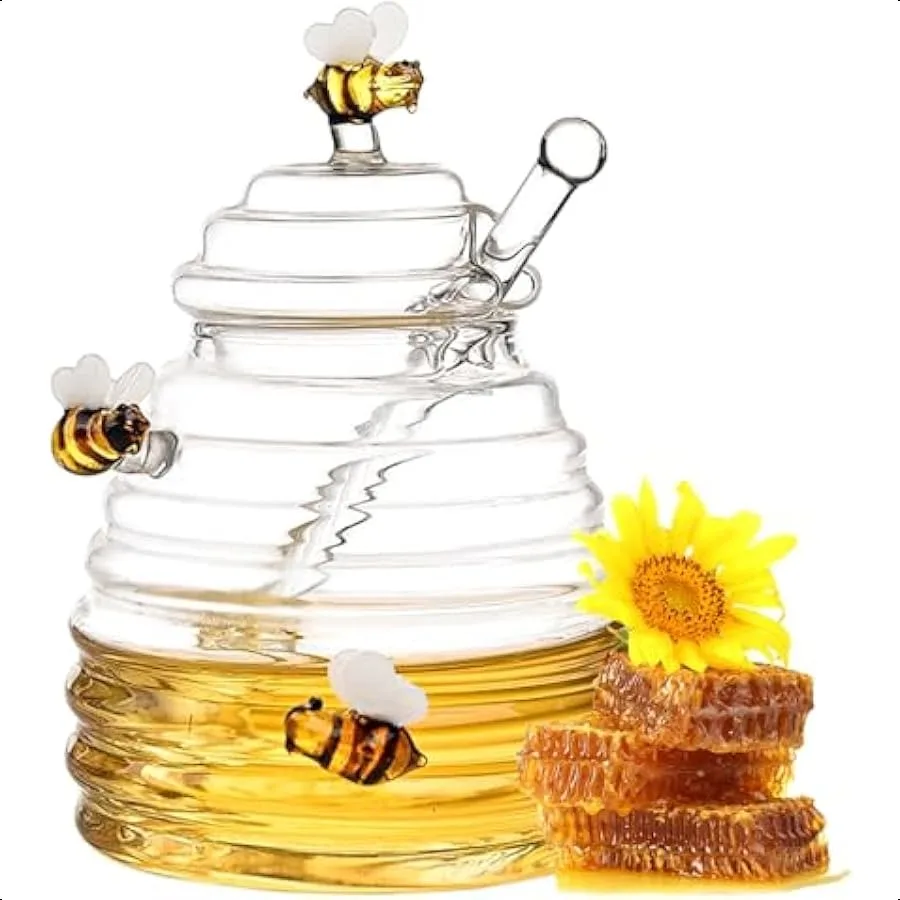 Beehive Glass Honey Jar Crystal Clear Heavy Glass Honey Pot Container for Jam Jelly Syrup Honey Jars with Dipper Ideal for Home
Beehive Glass Honey Jar Crystal Clear Heavy Glass Honey Pot Container for Jam Jelly Syrup Honey Jars with Dipper Ideal for Home