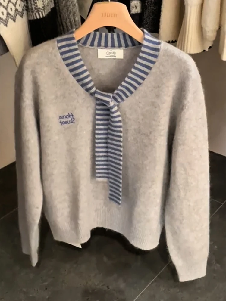 Korean Sle Striped Patchwork Knitted Sweater Belted Autumn Winter New Arrival plus Size Ele Agel Versatile Top
Korean Sle Striped Patchwork Knitted Sweater Belted Autumn Winter New Arrival plus Size Ele Agel Versatile Top