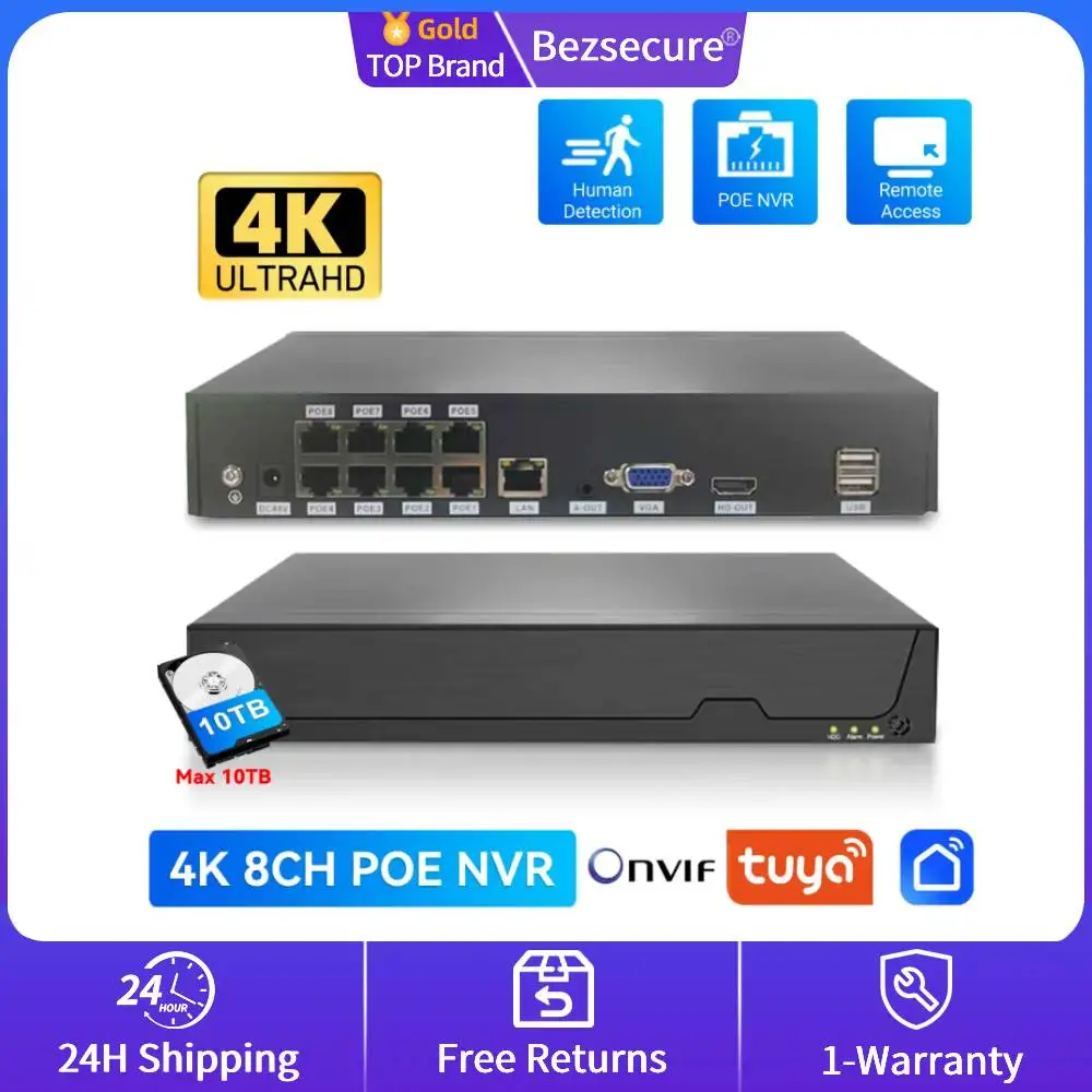 PEGATAH Tuya Smart Onvif 8CH 4K DH H.265 Video Surveillance NVR Recorder Motion Detect Recorder For POE IPC Camera CCTV System
PEGATAH Tuya Smart Onvif 8CH 4K DH H.265 Video Surveillance NVR Recorder Motion Detect Recorder For POE IPC Camera CCTV System