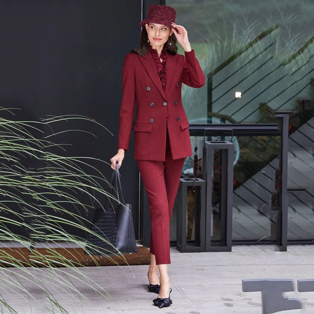 Elegant Burgundy Women's Suits Single Button 2 Pieces Jacket Pants Female Clothing Smart Banquet Office Lady's Blazers Sets
Elegant Burgundy Women's Suits Single Button 2 Pieces Jacket Pants Female Clothing Smart Banquet Office Lady's Blazers Sets