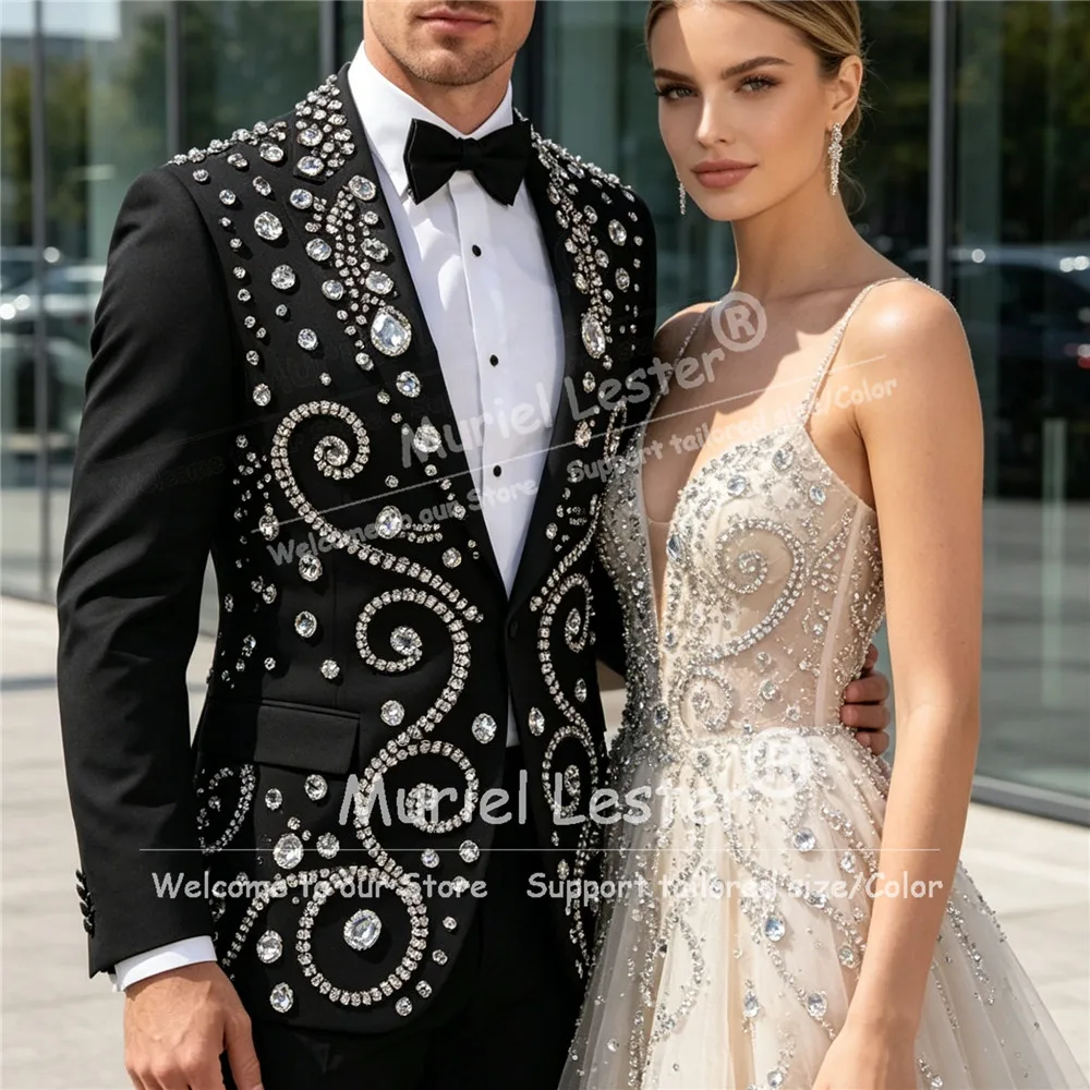 Glitter Jewelry Ornament Men Suit 2 Pieces Set Wedding Party ropa hombre High End Customized Groom Party Tuxedo Man Prom Blazers
Glitter Jewelry Ornament Men Suit 2 Pieces Set Wedding Party ropa hombre High End Customized Groom Party Tuxedo Man Prom Blazers