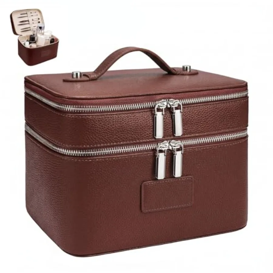 Makeup Case, Large Capacity Leather Makeup Bag for Women, Large Capacity Waterproof Double Leather Cosmetic Case, Removable Com
Makeup Case, Large Capacity Leather Makeup Bag for Women, Large Capacity Waterproof Double Leather Cosmetic Case, Removable Com