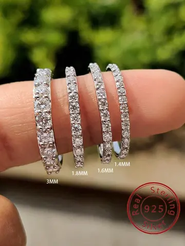 925 Sterling Silver Luxury Fashionable 1.4MM 1.6MM 1.8MM Full Zircon Ring For Women Engagement Wedding High Quality Fine Jewelry