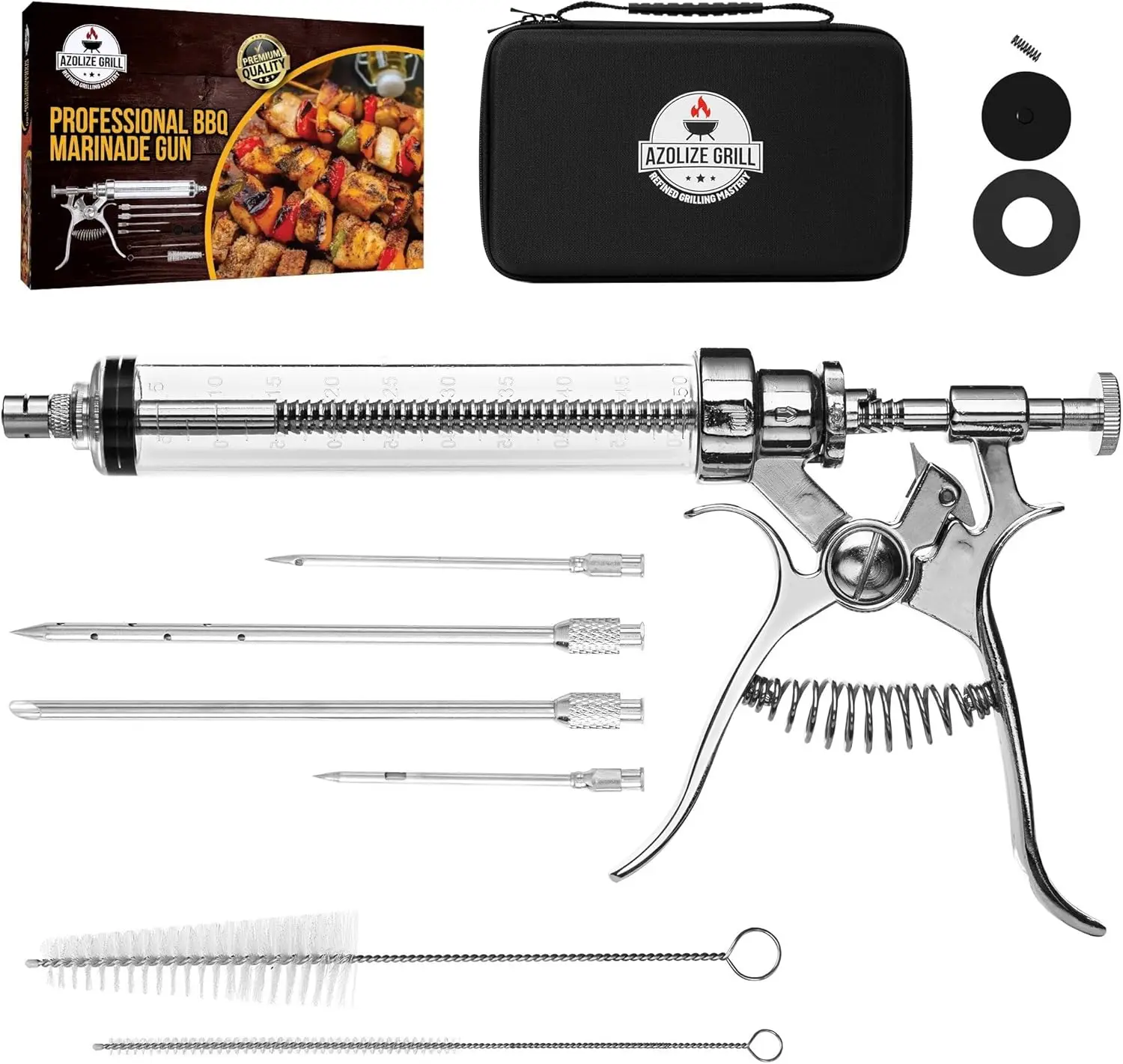 Stainless Steel Meat Injector Gun Kit for BBQ Smoking Grilling with Case and Recipe Book
Stainless Steel Meat Injector Gun Kit for BBQ Smoking Grilling with Case and Recipe Book