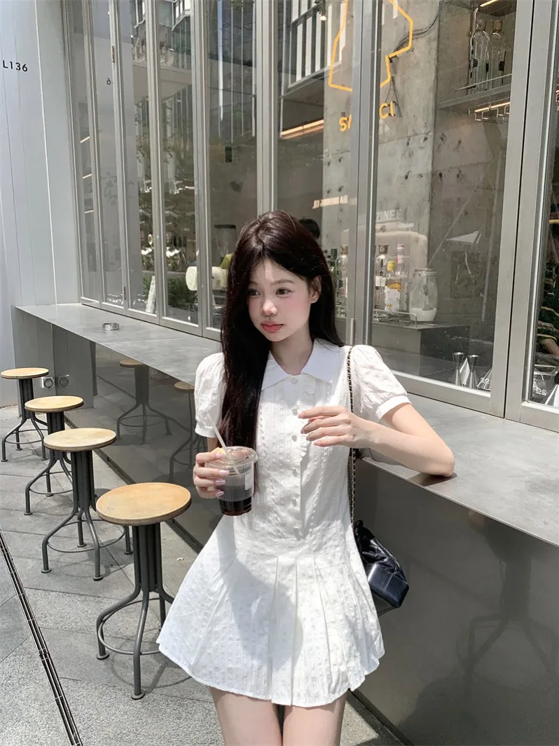 Kumikumi Academy Style White POIO Collar Shirt Short Sleeve Dress Women's Sweet Casual Waist Cinched Skirt Spring Fashion
Kumikumi Academy Style White POIO Collar Shirt Short Sleeve Dress Women's Sweet Casual Waist Cinched Skirt Spring Fashion