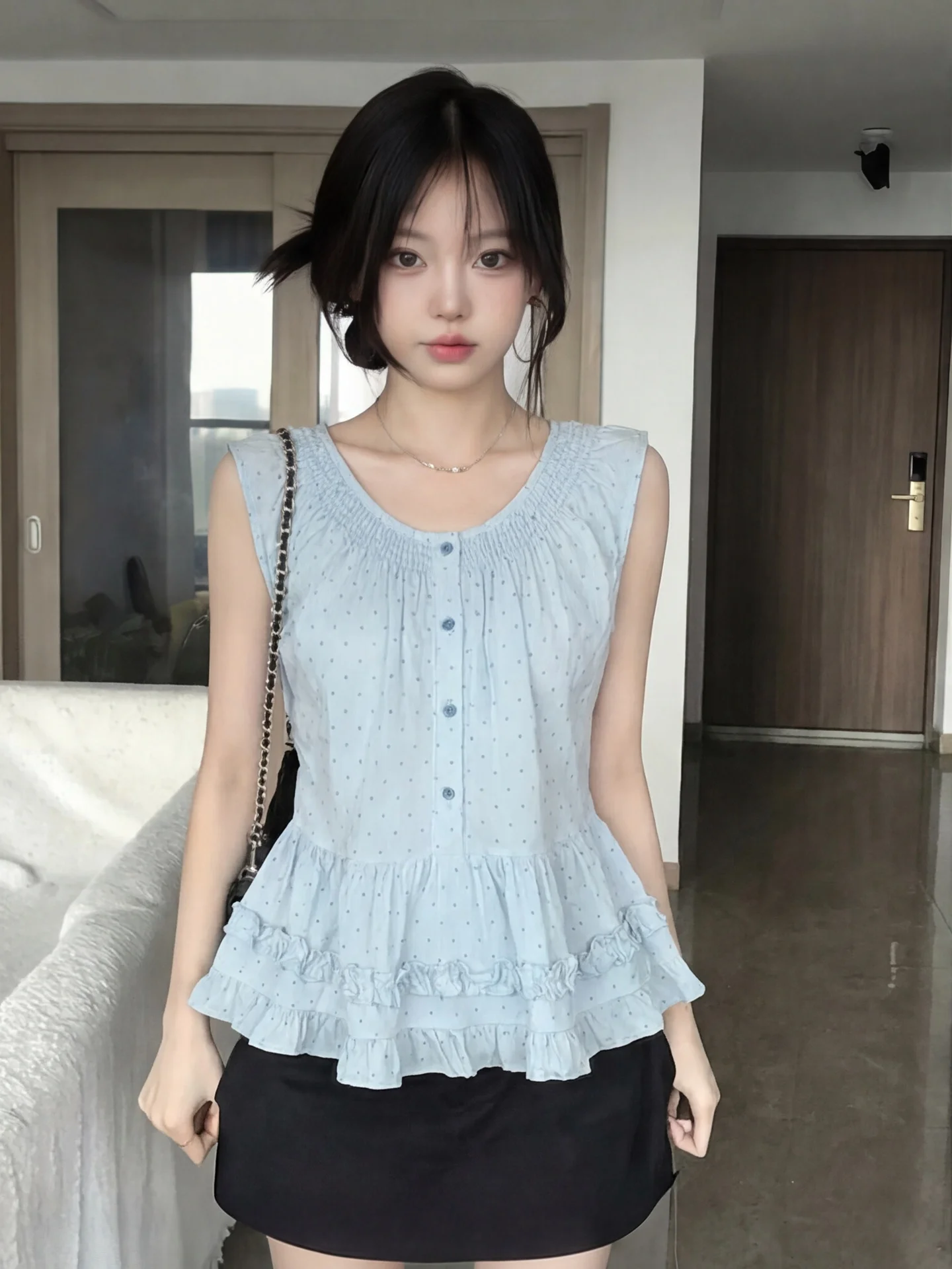 Mint Blue Polka Dot Doll Shirt Women Summer Sweet Young Looking Loose Slimming Top Ear Mushroom round Neck Short Sleeve
Mint Blue Polka Dot Doll Shirt Women Summer Sweet Young Looking Loose Slimming Top Ear Mushroom round Neck Short Sleeve