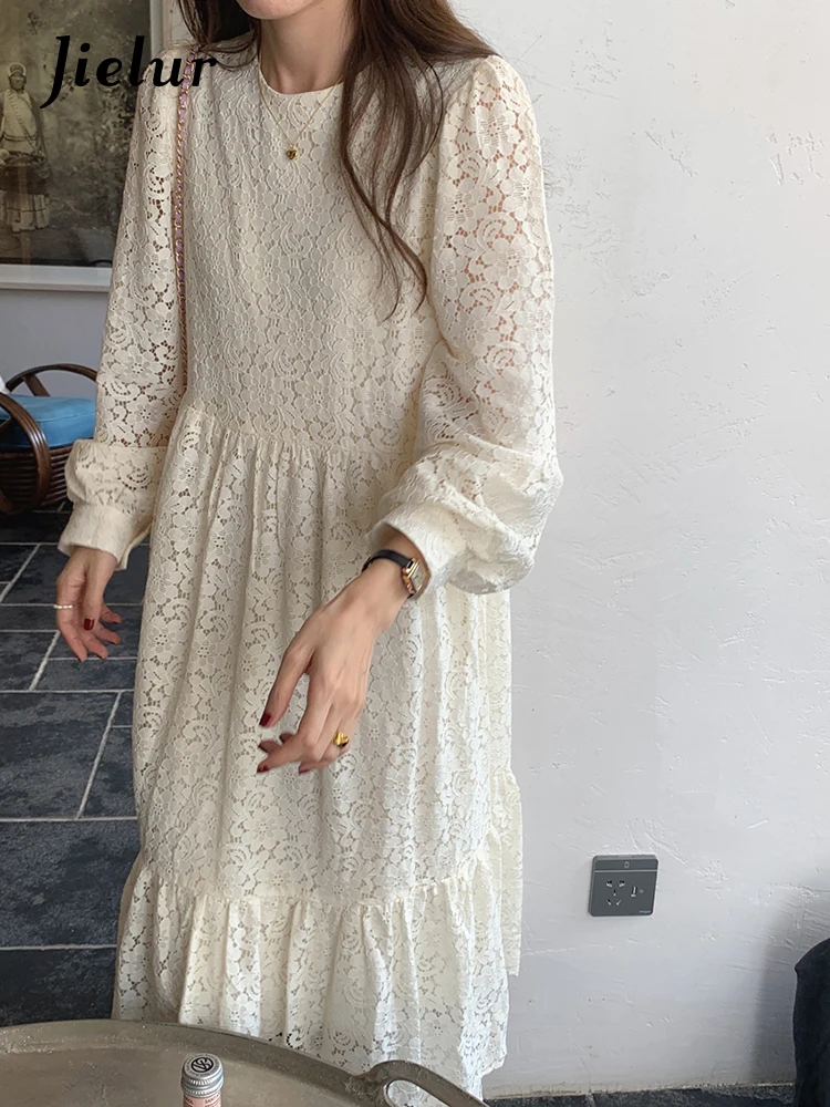 Jielur New French Hollow Out Lace Chicly Women Dress O-Neck Loose Casual Woman Dress Sweet and Elegant Ladies Dresses Female
Jielur New French Hollow Out Lace Chicly Women Dress O-Neck Loose Casual Woman Dress Sweet and Elegant Ladies Dresses Female
