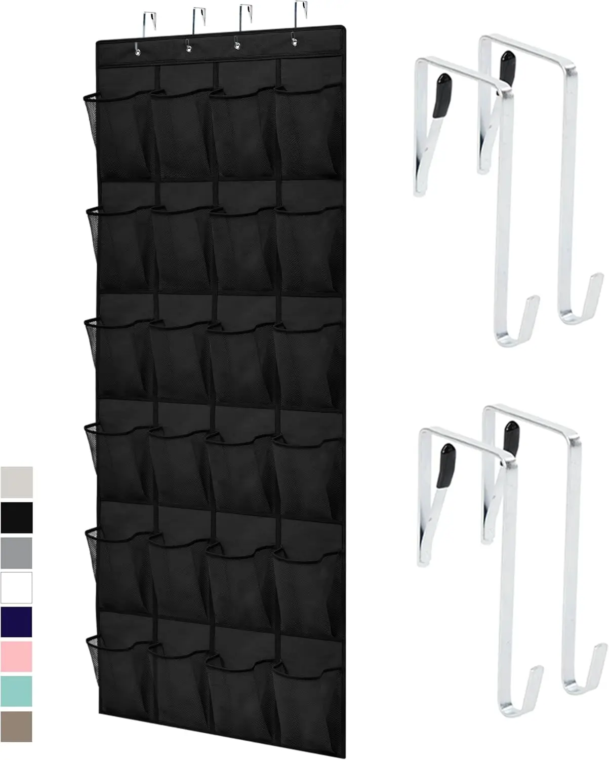 24 Pocket Over Door Shoe Organizer, Breathable Mesh Hanging Storage, Holds 40 lbs, Black
24 Pocket Over Door Shoe Organizer, Breathable Mesh Hanging Storage, Holds 40 lbs, Black