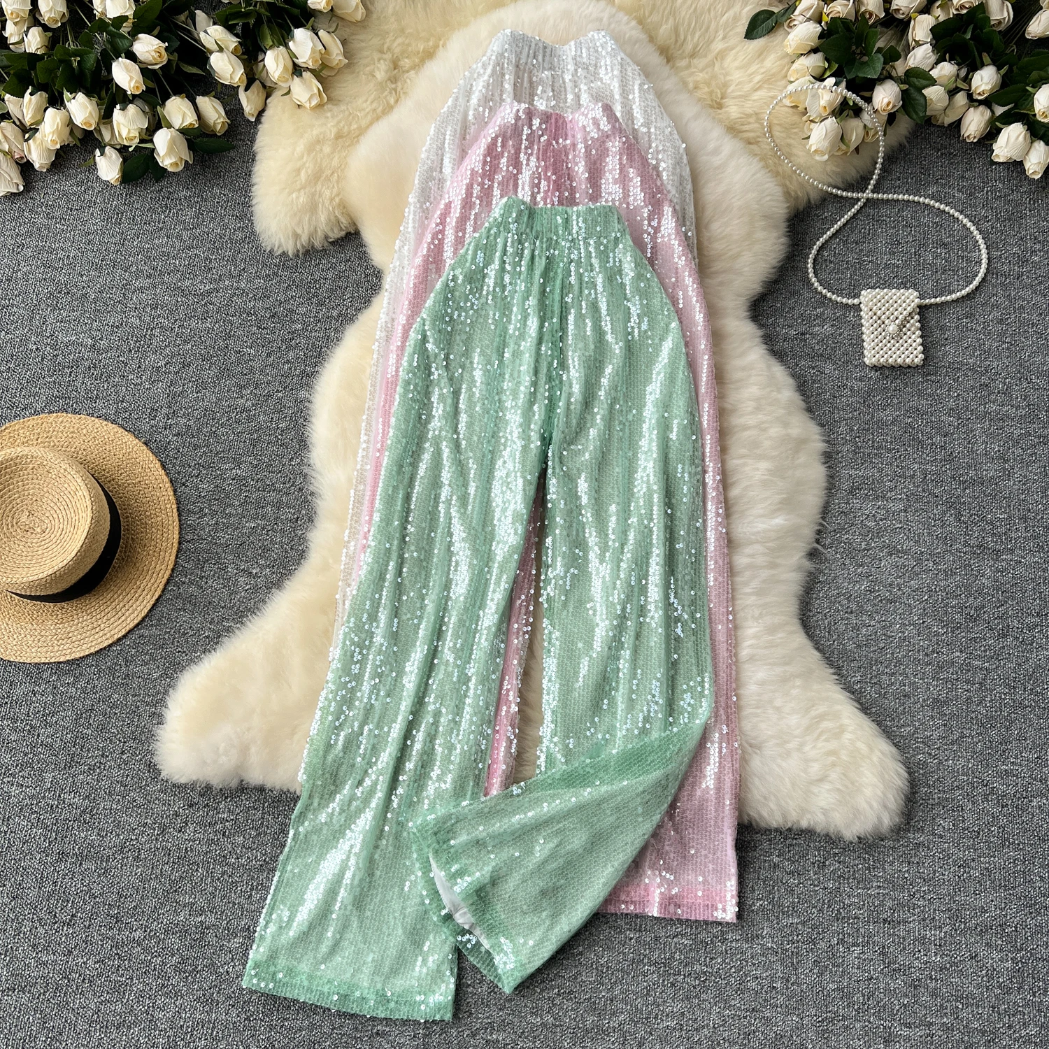 Женские летние тонкие широкие брюки с блестками, женские шикарные модные яркие брюки, праздничная вечеринка, милая уличная одежда
Женские летние тонкие широкие брюки с блестками, женские шикарные модные яркие брюки, праздничная вечеринка, милая уличная одежда