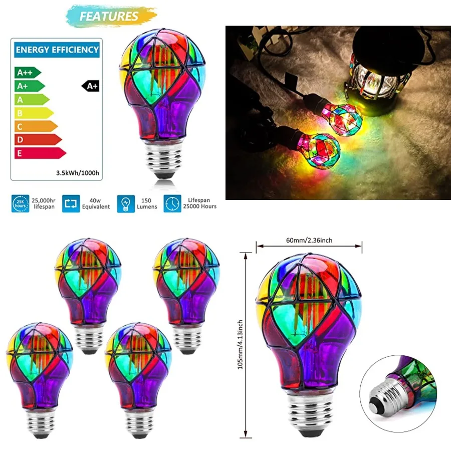 4 Pack Stained Glass Light Bulbs, LED Edison Light Bulb E26 3.5W Replacement Light Bulbs Tiffany Style for Bedroom Living Room
4 Pack Stained Glass Light Bulbs, LED Edison Light Bulb E26 3.5W Replacement Light Bulbs Tiffany Style for Bedroom Living Room