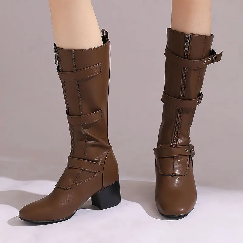 Round Toe Front Zipper Buckle Belt Designer Punk Gothic Cowboy Shoes Western Square Chunky High Heels Mid-calf Boots Brown White
Round Toe Front Zipper Buckle Belt Designer Punk Gothic Cowboy Shoes Western Square Chunky High Heels Mid-calf Boots Brown White