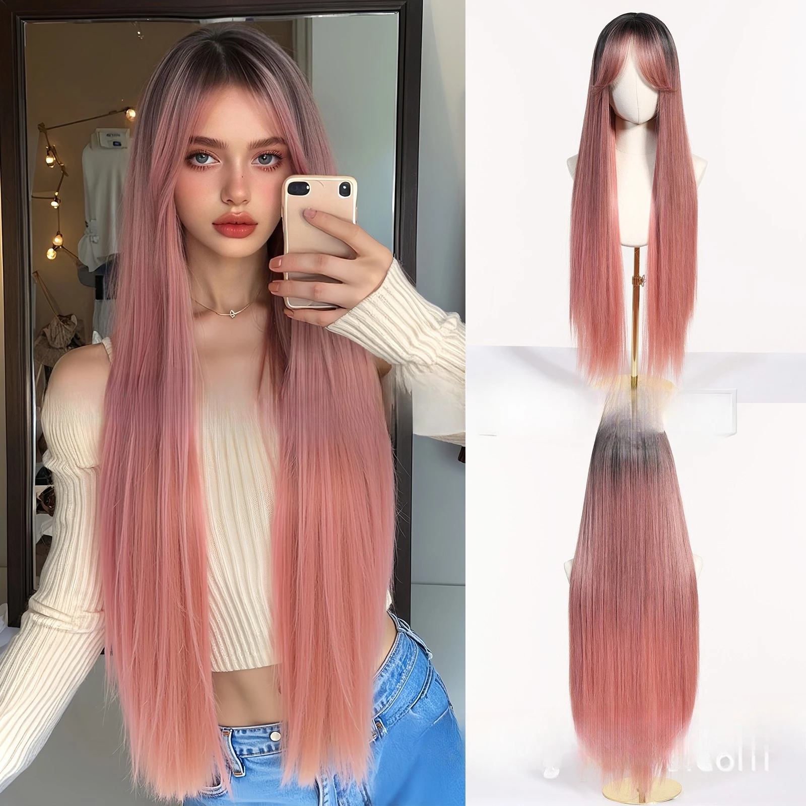 The new pink wig has eight-character bangs, and the top of the head gradually changes to long straight hair. Halloween cos Europ
The new pink wig has eight-character bangs, and the top of the head gradually changes to long straight hair. Halloween cos Europ