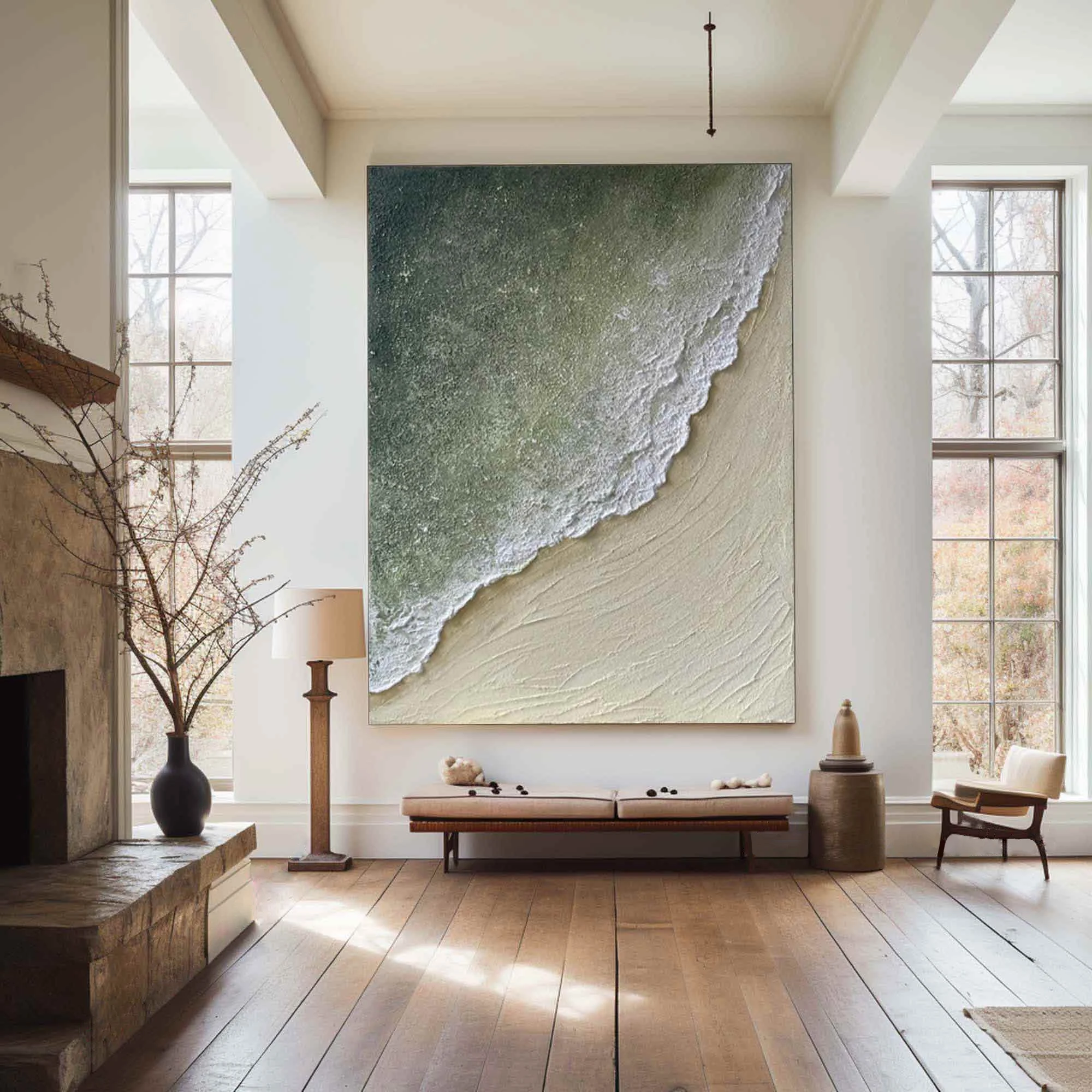 100% hand painted oil painting minimalist green texture beach and white wave mural for modern living room home wall art decor
100% hand painted oil painting minimalist green texture beach and white wave mural for modern living room home wall art decor