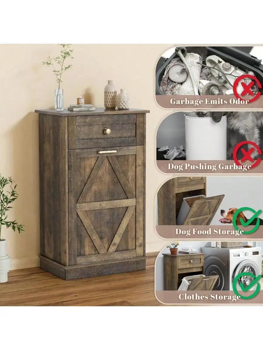 Wooden Tilt Out Trash Cabinet With Drawer For Kitchen Laundry Storage
Wooden Tilt Out Trash Cabinet With Drawer For Kitchen Laundry Storage