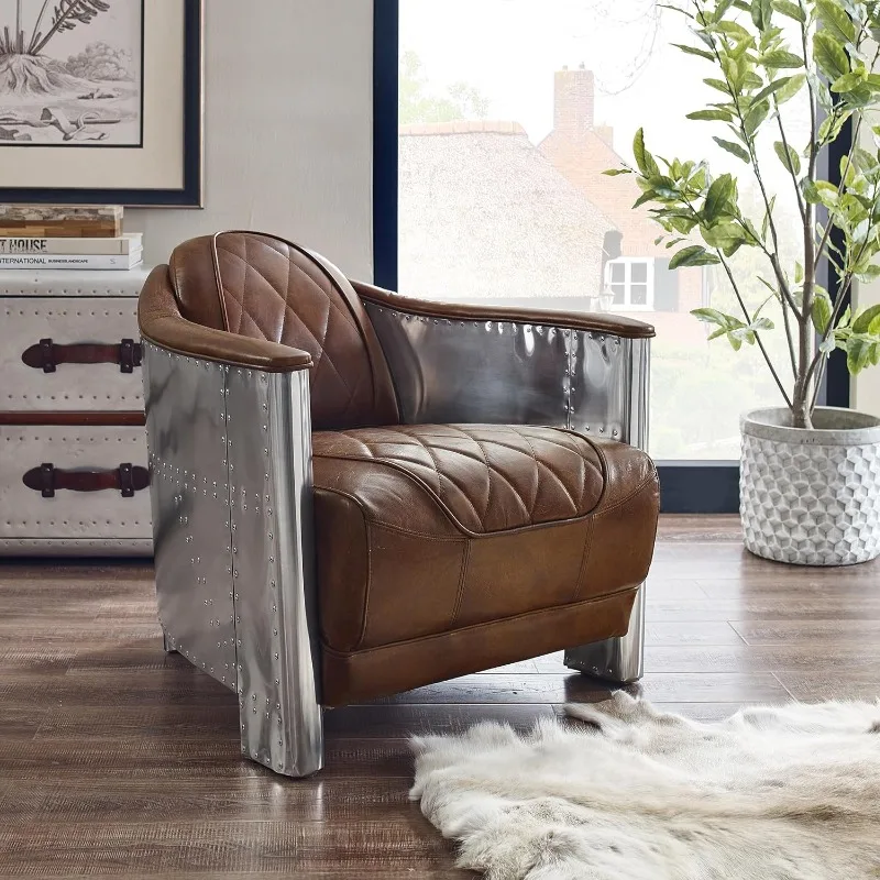 Genuine Leather Chair, Mid Century Industrial Accent Arm Chair, Vintage Leather Upholstered Club Barrel Chair with Alum
Genuine Leather Chair, Mid Century Industrial Accent Arm Chair, Vintage Leather Upholstered Club Barrel Chair with Alum