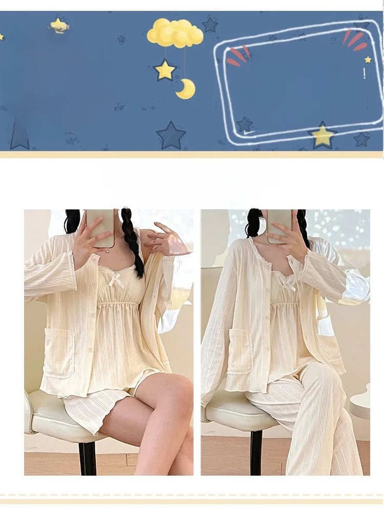 Pure Cotton Spwear Women's Summer Thin Four-piece Set Spring Autumn Winter Outdoor Casual Home Clothes with Chest Pad
Pure Cotton Spwear Women's Summer Thin Four-piece Set Spring Autumn Winter Outdoor Casual Home Clothes with Chest Pad
