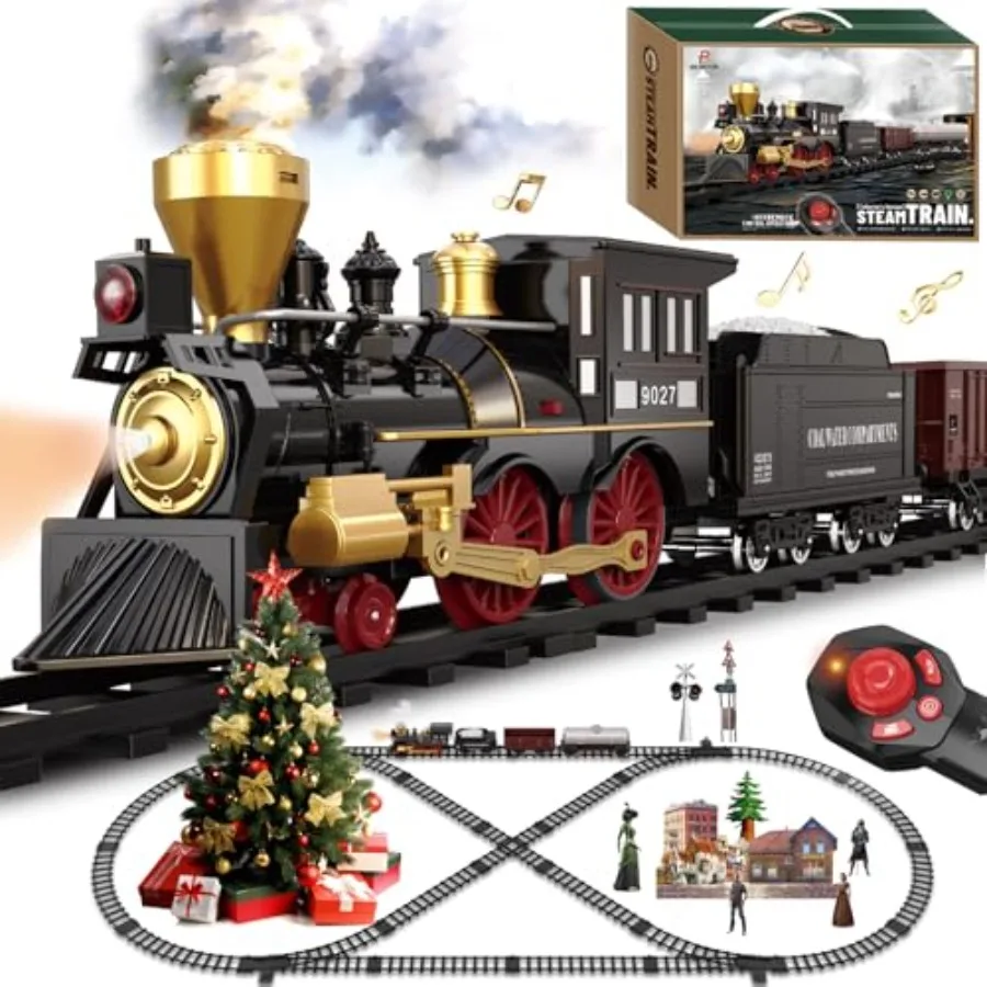 Remote control train set for kids: steam locomotive with realistic smoke, sounds lights, fuel tank car luxury tracks; ABS plast
Remote control train set for kids: steam locomotive with realistic smoke, sounds lights, fuel tank car luxury tracks; ABS plast