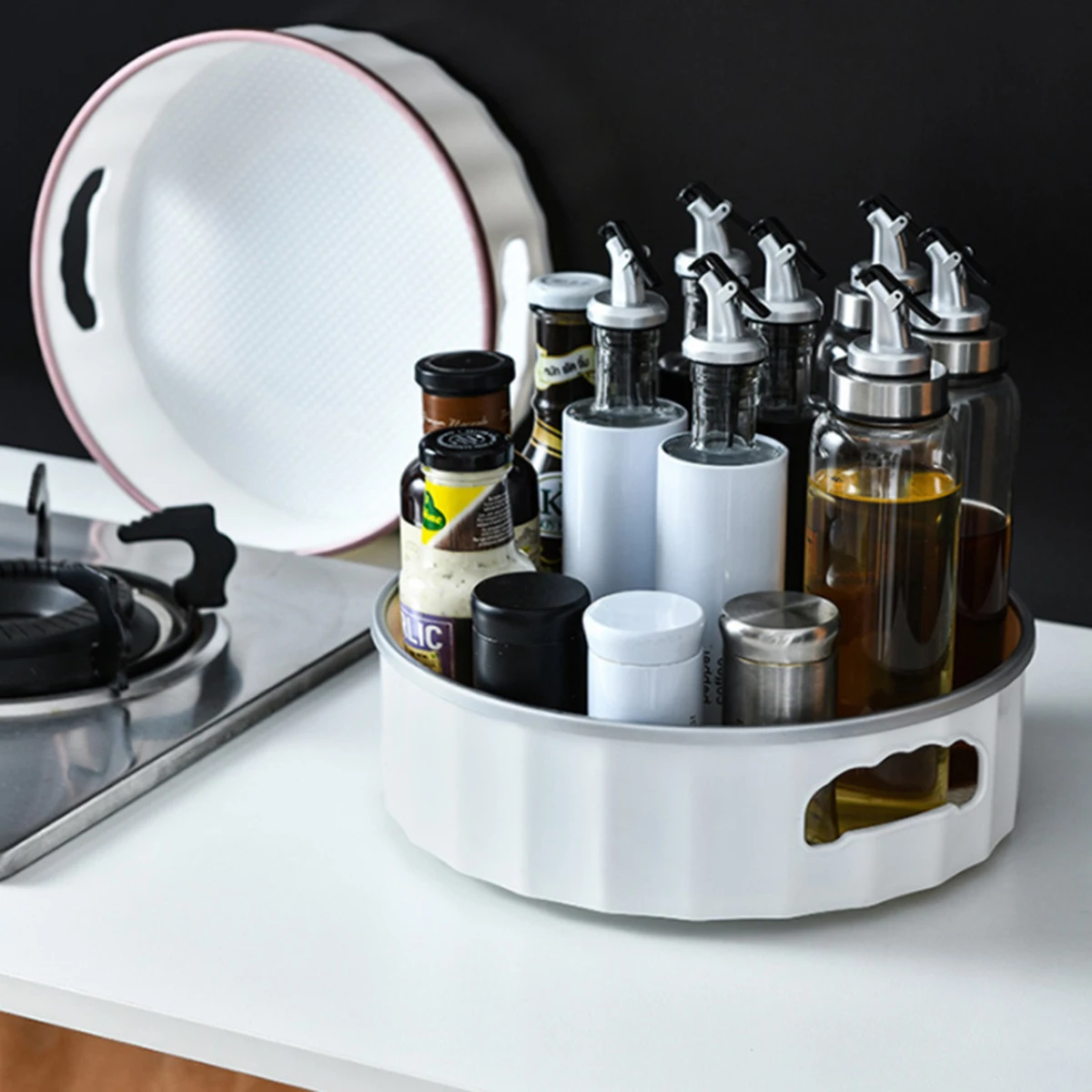 Seasoning Storage Box White Rotating Tray Kitchen Rack Turnable Organizer Plastic Material Durable Use Powerful Collection
Seasoning Storage Box White Rotating Tray Kitchen Rack Turnable Organizer Plastic Material Durable Use Powerful Collection