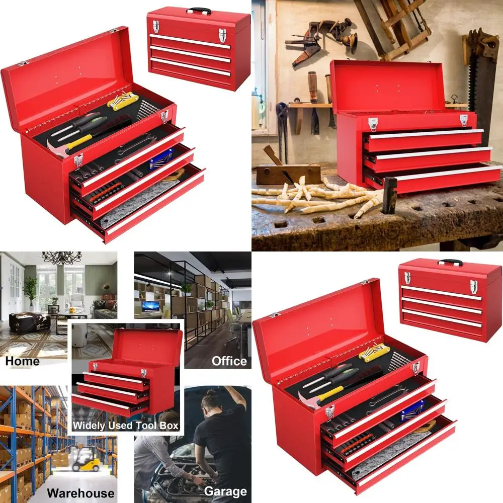 20.5 Heavy-Duty Metal Toolbox with 3 Drawers, Lockable Storage Chest for Workshop, Garage, Repair Shop, Red
20.5 Heavy-Duty Metal Toolbox with 3 Drawers, Lockable Storage Chest for Workshop, Garage, Repair Shop, Red
