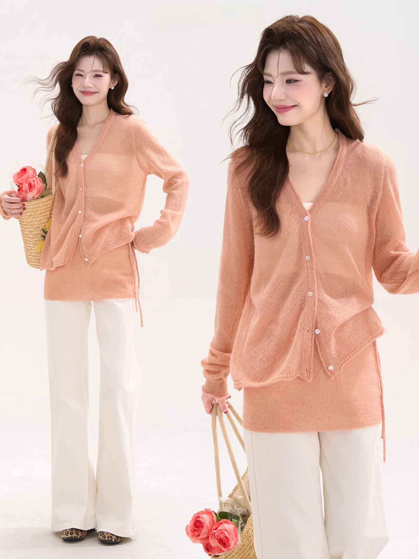 Sweet Versatile Thin V-Ne Knitted Open Cardigan Belted Two-Piece Set Women's Korean Sle Long Sve Regular Length Spring
Sweet Versatile Thin V-Ne Knitted Open Cardigan Belted Two-Piece Set Women's Korean Sle Long Sve Regular Length Spring