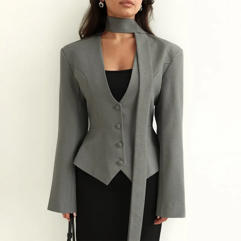 2025 New Women's Blazer with Scarf - Solid Color V Neck Long Sleeve Jacket, Casual Office Wear Trench Coat
2025 New Women's Blazer with Scarf - Solid Color V Neck Long Sleeve Jacket, Casual Office Wear Trench Coat