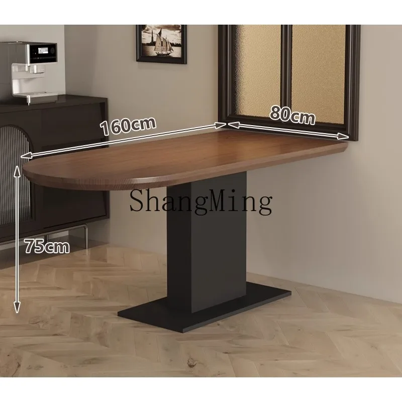 ZHB medieval style all solid wood semi-oval island island dining room table and chair against the wall walnut dining table
ZHB medieval style all solid wood semi-oval island island dining room table and chair against the wall walnut dining table