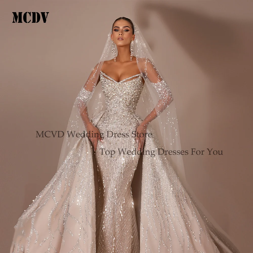 MCDV de mariée Customzied Sexy Mermaid Wedding Dresses For Women Strapless Sleeveless Gown Sequins Pearls vestidos de novia
MCDV de mariée Customzied Sexy Mermaid Wedding Dresses For Women Strapless Sleeveless Gown Sequins Pearls vestidos de novia
