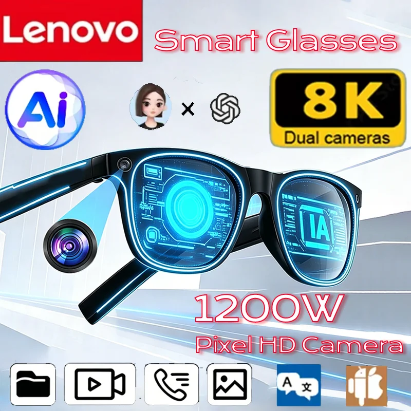 Lenovo 8K Camera AI Smart Glasses Touch Control Photo Recording Voice Assistant Translator Music Bluetooth Wireless Sunglasses
Lenovo 8K Camera AI Smart Glasses Touch Control Photo Recording Voice Assistant Translator Music Bluetooth Wireless Sunglasses