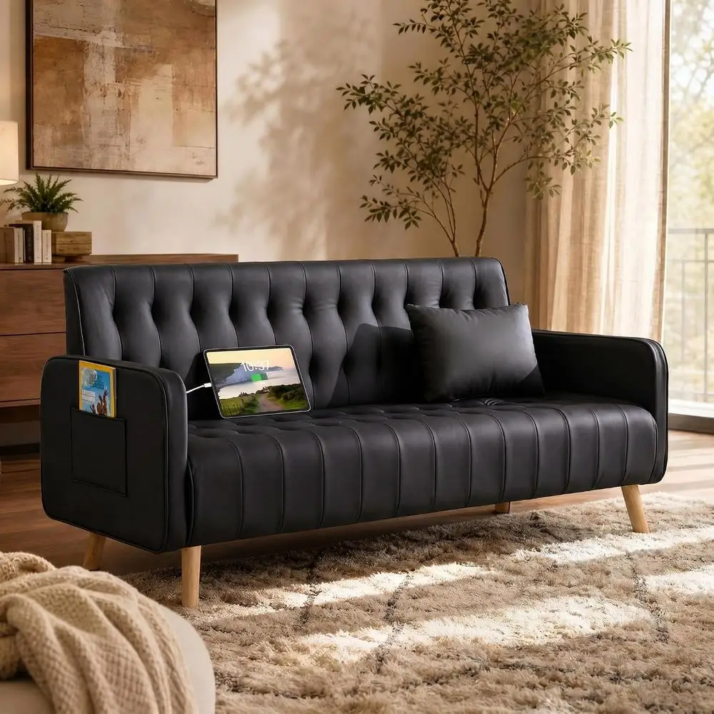 Compact Black Leather Loveseat with USB Charging Ports for Small Spaces
Compact Black Leather Loveseat with USB Charging Ports for Small Spaces