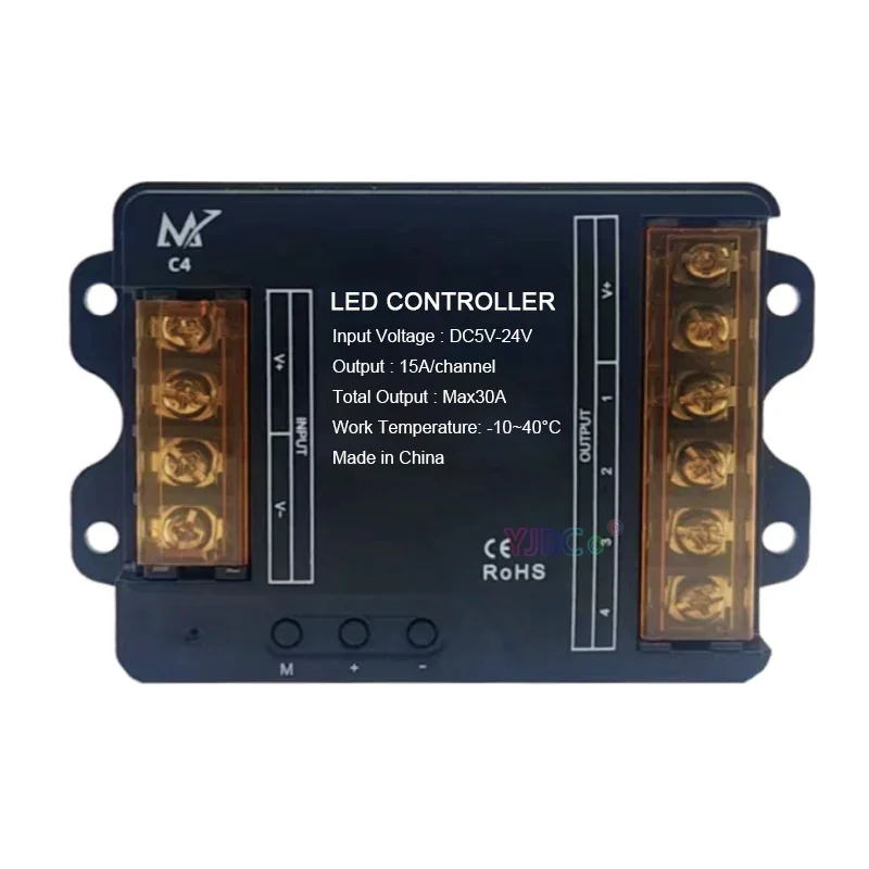 4 channels monochrome LED controller 5V/12V/24V DC Max 30A 8A*4CH low-voltage Dimmer for single color led strip,module light
4 channels monochrome LED controller 5V/12V/24V DC Max 30A 8A*4CH low-voltage Dimmer for single color led strip,module light