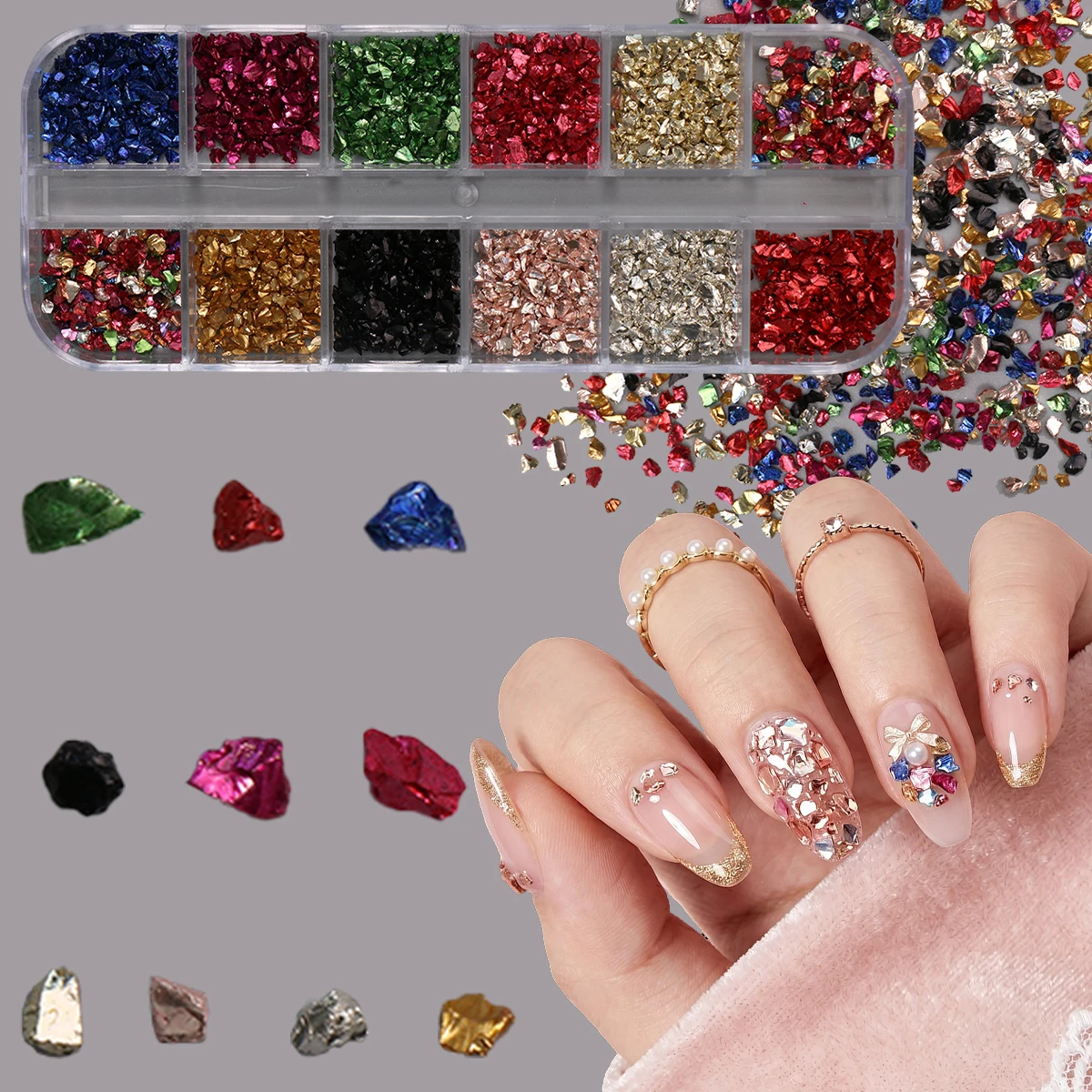 12 Grids Nail Art Metallic Flakes Irregular Stone Shards Mixed Color Gems for DIY Manicure Party Wedding Winter Decor
12 Grids Nail Art Metallic Flakes Irregular Stone Shards Mixed Color Gems for DIY Manicure Party Wedding Winter Decor